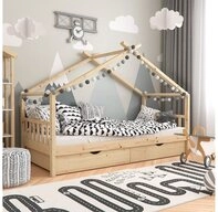 VitaliSpa&reg; Hausbett Design, Naturholz, 90x200 cm mit 2 Schubladen (1-tlg)