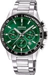 Festina Chronograph Herrenuhr F20560-4 - Gr&uuml;nes Zifferblatt, Edelstahlband, 45 mm
