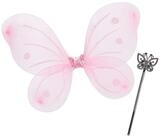 relaxdays Feen-Kost&uuml;m Feenfl&uuml;gel mit Zauberstab, Pink