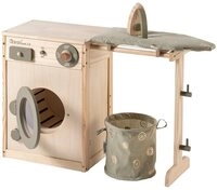 howa Kinder-Waschmaschine, aus Holz mit W&auml;scheleine, B&uuml;gelbrett, W&auml;schekorb und
