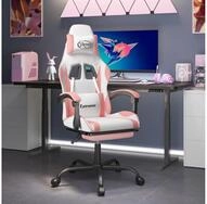 vidaXL Gaming-Stuhl, Gaming-Stuhl mit Fu&szlig;st&uuml;tze Wei&szlig; und Rosa Kunstleder