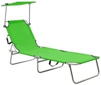 vidaXL Gartenliege Klappliege mit Sonnendach Gr&uuml;n Aluminium, 1 St.