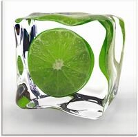 Artland Glasbild Limette im Eisw&uuml;rfel, Lebensmittel (1 St), in verschiedenen