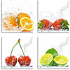 Artland Leinwandbild Früchte mit Spritzwasser, Lebensmittel (4 St), 4er Set,
