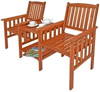Casaria Bank Tete a Tete, Gartenbank 2-Sitzer Akazienholz inkl. Tisch & Ablage