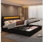 Flieks Polsterbett, LED-Beleuchtung Kunstleder Doppelbett Stauraum 180x200cm