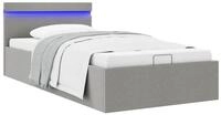 vidaXL Bett, Bett mit Bettkasten Hydraulisch LED Hellgrau Stoff 100x200 cm