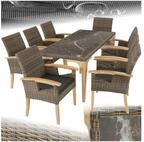 tectake Sitzgruppe Rattan Tisch mit 8 St&uuml;hlen, Armlehnen und Beine aus Holz,