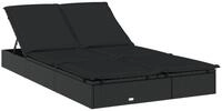 vidaXL Gartenliege, Sonnenliege f&uuml;r 2 Personen mit Auflage Schwarz Poly Rattan