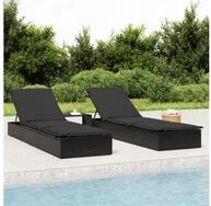 vidaXL Gartenliege vidaXL Sonnenliegen 2 Stk. mit Tisch Schwarz Poly Rattan