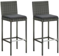 vidaXL Gartenstuhl Garten-Barhocker mit Kissen 2 Stk. Grau Poly Rattan (2 St)