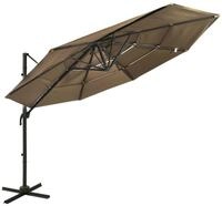 vidaXL Sonnenschirm Sonnenschirm mit Aluminium-Mast 4-lagig Taupe 3x3 m