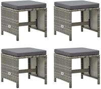 vidaXL Gartenstuhl Gartenhocker 4 Stk. mit Sitzkissen Poly Rattan Grau (4 St)