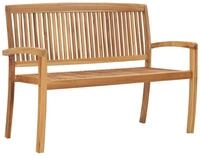 vidaXL Gartenbank, Stapelbare Outdoor Bank mit Auflage 128,5 cm Massivholz Teak