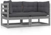vidaXL Gartenlounge-Set Gartensofa 2-Sitzer mit Kissen Grau Massivholz Kiefer