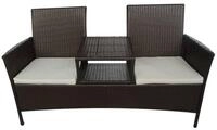 vidaXL Gartenbank Gartensofa 2-Sitzer mit Teetisch Poly Rattan Braun (1-St)