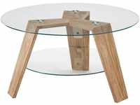 MCA furniture Couchtisch Lublin, Glas mit 1 Ablageboden, Gestell Eiche Massiv