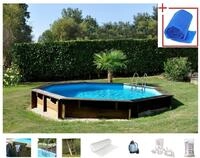 Gre Achteckpool VASTO mit Edelstahlleiter (Set, 8-tlg), Kiefernholz, &Oslash;xH: 428x136 cm