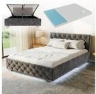 Juskys Polsterbett Nizza, 140x200 cm, LED Licht, Stauraum, Samtbezug, inkl....