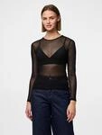 Langarmshirt PIECES "PCNINNI LS MESH TOP NOOS BC", Damen, Gr. M, schwarz, Web,