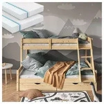 VitaliSpa&reg; Etagenbett Everest, Naturholz, 140x200 / 90x200 cm mit 2 Matratzen...
