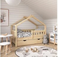 VitaliSpa&reg; Hausbett Design, Naturholz, 70x140 cm mit Schublade und Matratze...