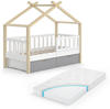 Vicco Kinderbett Hausbett Einzelbett 70x140cm DESIGN Natur Weiß Matratze