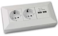 ChiliTec Aufputz-Steckdose 2-fach Aufbau-Steckdosenblock + 2x USB, wei&szlig; matt