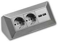 ChiliTec Aufputz-Steckdose 2-fach Steckdosenblock + 2xUSB-A silber 250V~/ 16A