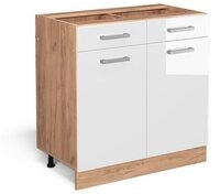 Vicco Unterschrank R-Line, Wei&szlig; Hochglanz/Goldkraft Eiche, 80 cm ohne...