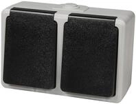 MCPOWER Feuchtraum-Doppelsteckdose Taff, 16A/250V, IP44, AP, grau