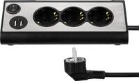 REV Steckdosenblock, 3-fach, 2x USB, beleuchtet