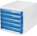 helit Schubladenbox 5 Schubladen wei&szlig; / blautransparent - H61294-30