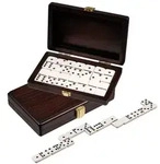 Domino, Doppel 6, in Box aus Walnussoptik