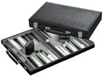 Backgammon grau, medium, Kunstleder
