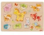 Goki 57393 - Steckpuzzle Tierkinder, 10-teilig, Holz, 30x21cm