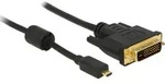 Delock HDMI / DVI Adapterkabel HDMI-Micro-D Stecker, DVI-D 24+1pol. Stecker 1.00 m