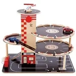 Hape E3002 - Parkhaus Spieleset aus Holz, ink. Autos + Hubschrauber