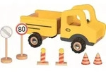 Baustellenfahrzeug mit Verkehrsschildern
