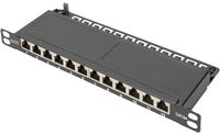 DIGITUS Cat.6A Slim Patch Panel, geschirmt, 12-Port, 0,5 HE, 10", schwarz