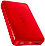 SBS Powerbank 10W, 10.000 mAh, 2x USB-A, 1x USB-C und 1x Micro-USB rot