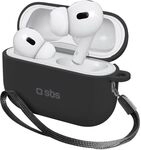 SBS TPU Schutzh&uuml;lle f&uuml;r AirPods Pro/Pro 2 mit Metallclip, schwarz