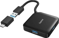 HAMA 00200116, Hama USB-Hub, 4 Ports, USB 3.2 Gen1, 5 Gbit/s, inkl. USB-C Adapter