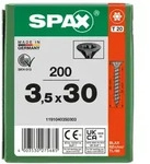 SPAX Senkmultikopf T-STAR PLUS T20 Vollgewinde schwarz verzinkt - 200 Stk - 3,5 x 30