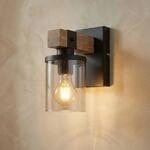 Wandleuchte Lila mit Holz-Ausleger und Glasschirm