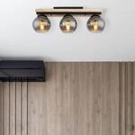 Deckenlampe Conni, L&auml;nge 60 cm, rauchgrau, Holz/Glas, 3-flg.