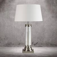 Tischleuchte Pedestal, silber mit Schirm in Creme