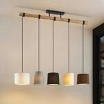 Lindby H&auml;ngeleuchte Amilia, Stoff, 5-flg., grau/beige, E27
