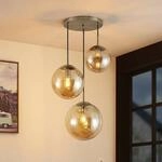 Lindby H&auml;ngeleuchte Teeja, amber, 3-flg., &Oslash;52cm, Glas, E27