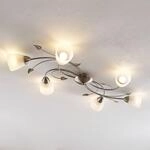 Lindby Deckenlampe Yannie, 6-flg., 106 cm, nickel/wei&szlig;, Glas